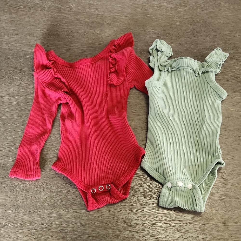 Ruffled Red and Green Kids One Piece Set